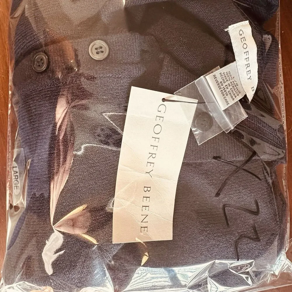 NEW Geoffrey Beene Men’s L Dark Blue Soft Knit Collared Pullover Sweater Jumper
